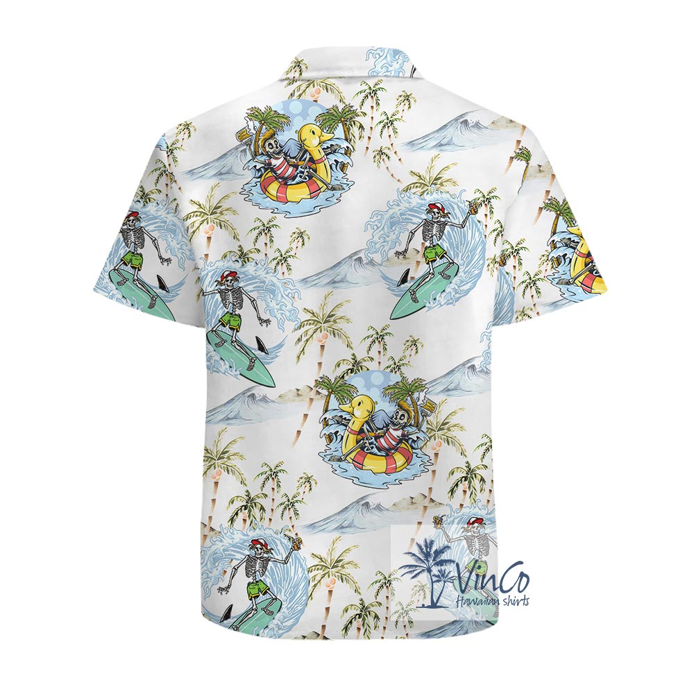 Funny Skull Skeleton Surfing Hawaiian Shirt For Men 100% Cotton