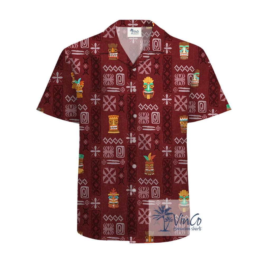 Vintage Red Tiki Cotton Hawaiian Shirt For Men - variant image 1