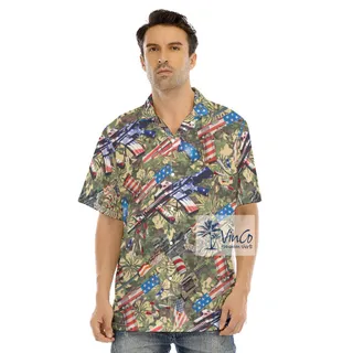 Men's Tactical Gun American Flag Hawaiian Shirt