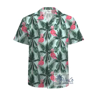 100% Cotton Flamingo Hawaiian Shirt Tropical Print