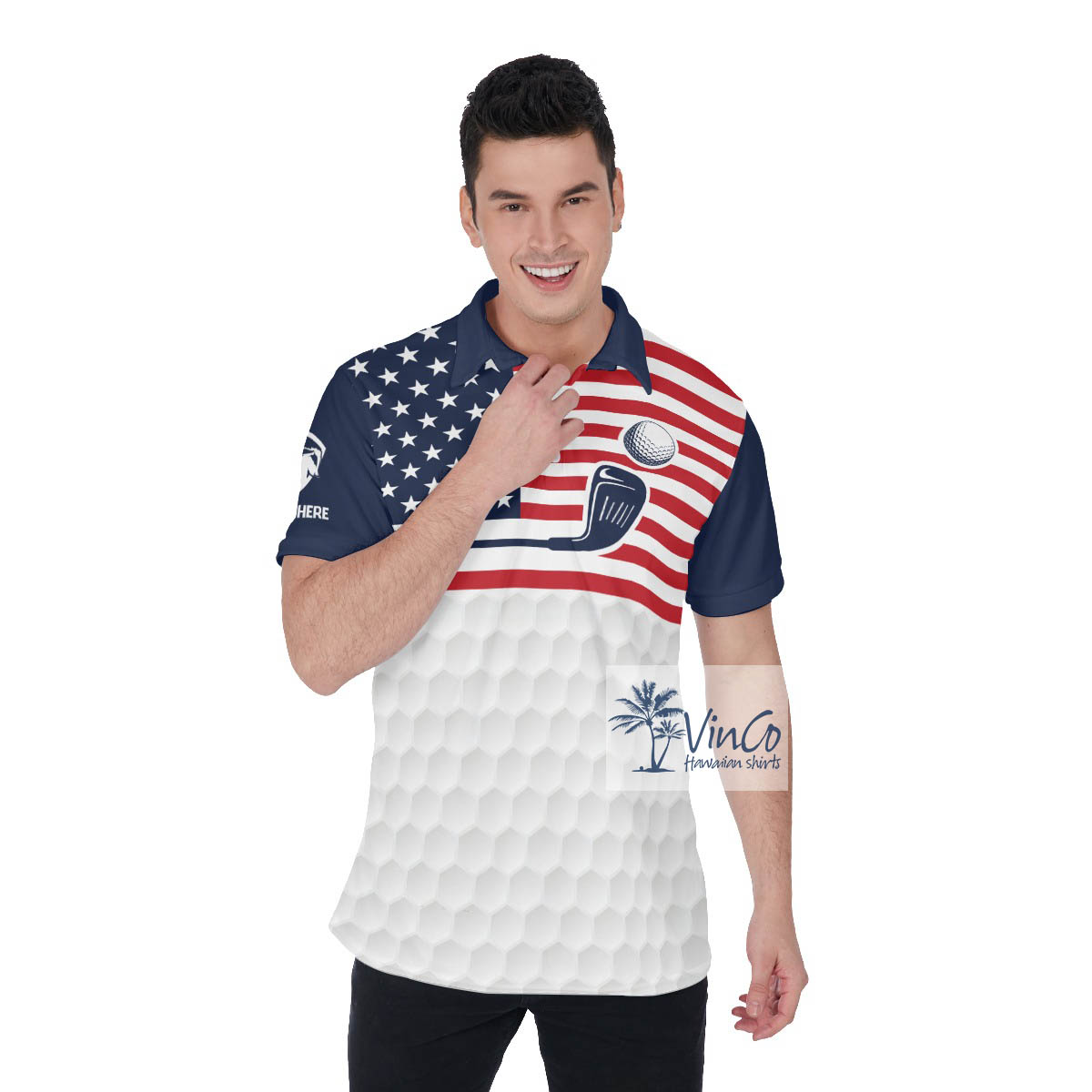 Custom Name American Eagle Golf Shirt For Men - variant image 1