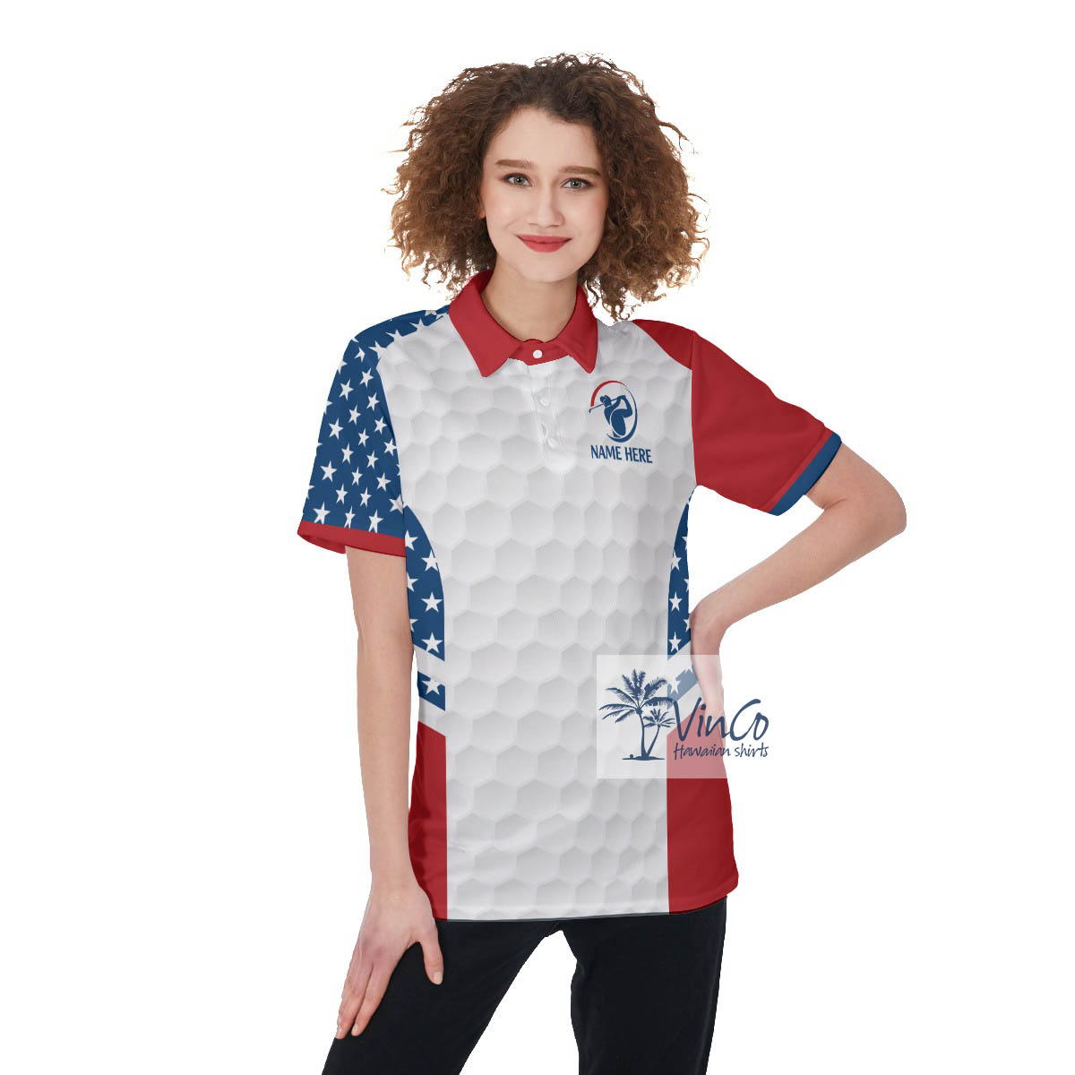 Personalized Funny American Flag Golf Polo Shirt For Women - variant image 1