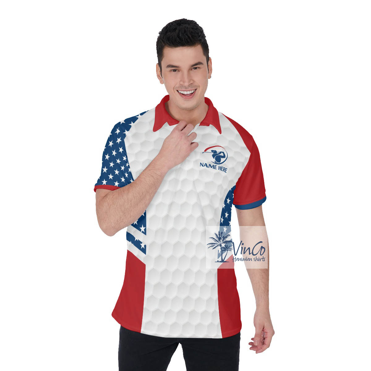 Funny Custom Name American Flag Men's Golf Shirt - variant image 1