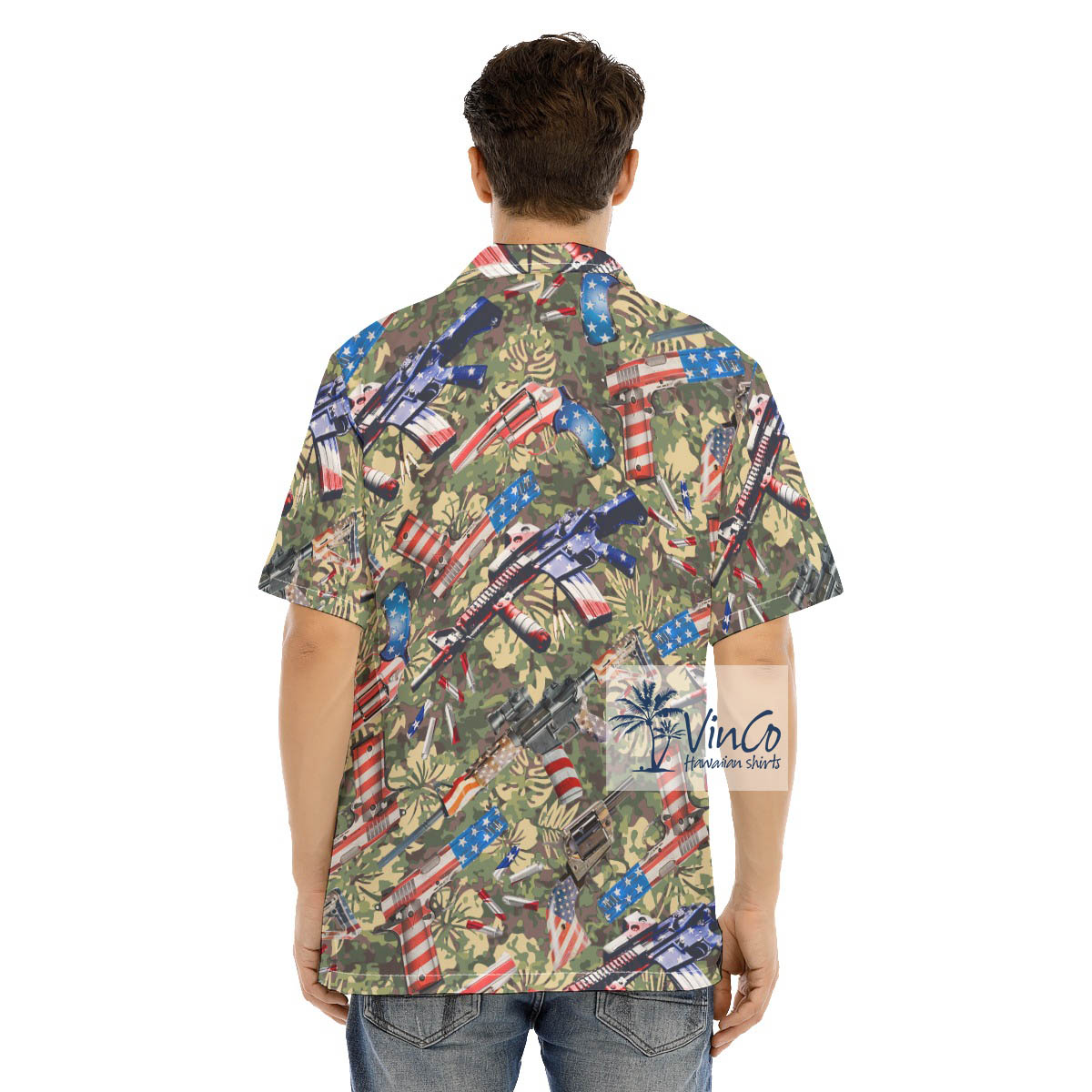 Men's Tactical Gun American Flag Hawaiian Shirt