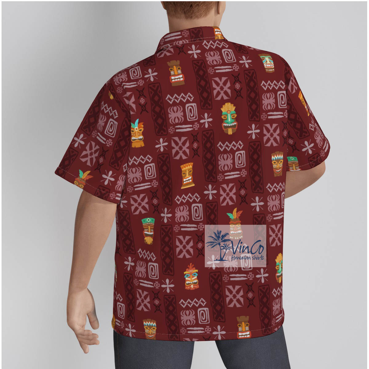 Vintage Red Tiki Cotton Hawaiian Shirt For Men