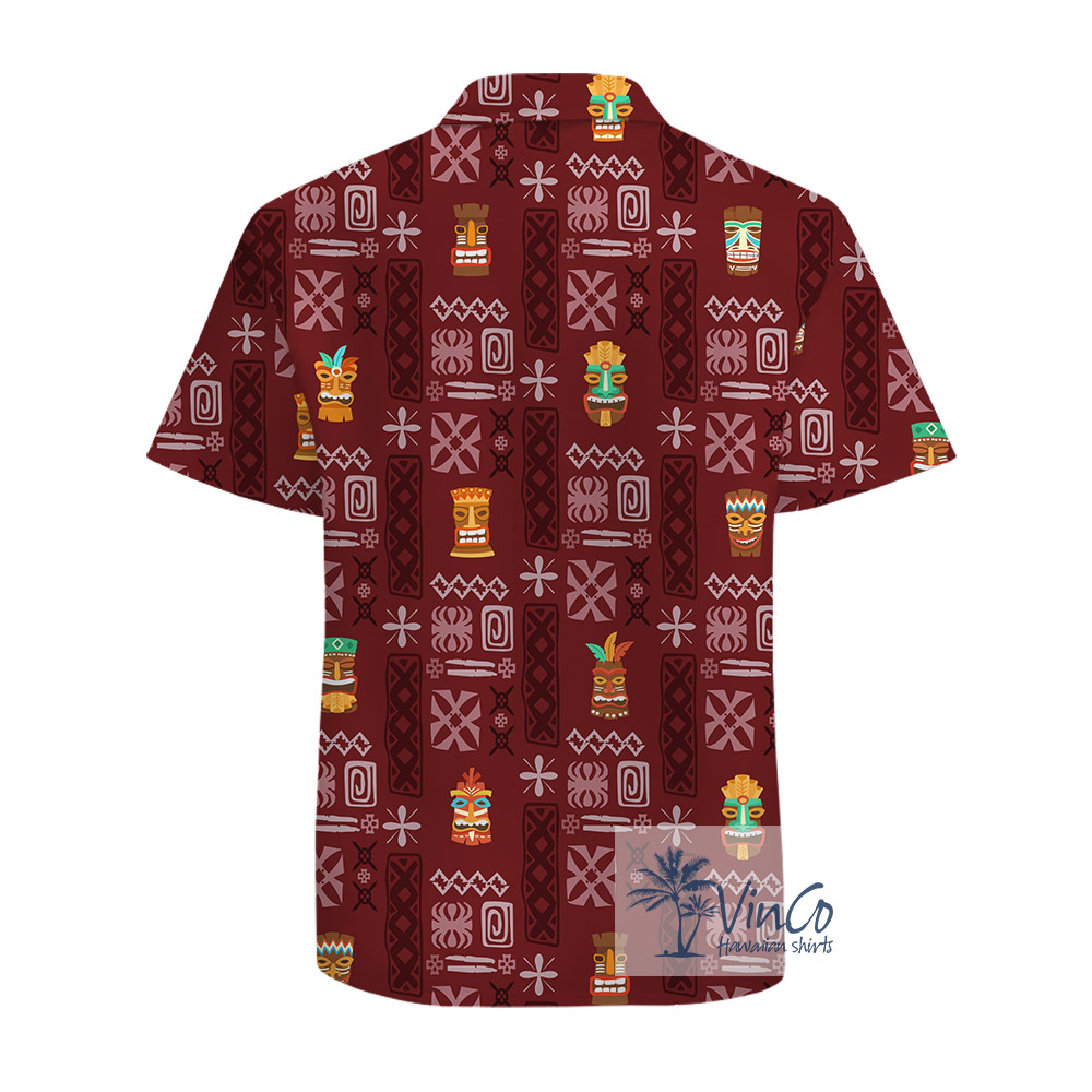 Vintage Red Tiki Cotton Hawaiian Shirt For Men