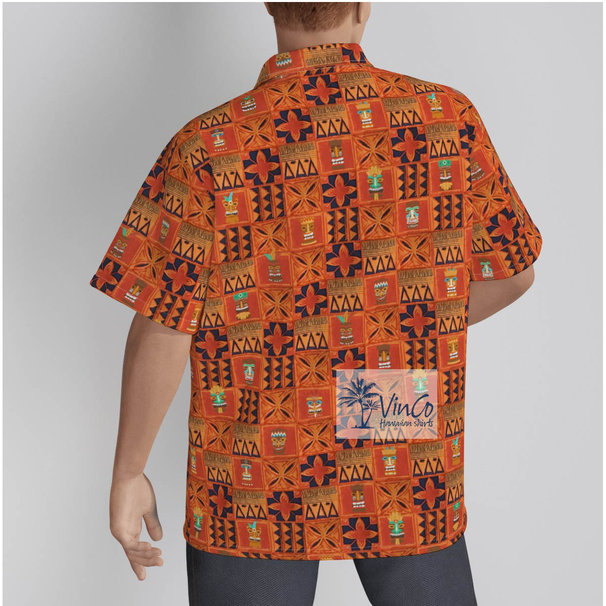 Vintage Orange Tiki Aloha Shirt 100% Cotton