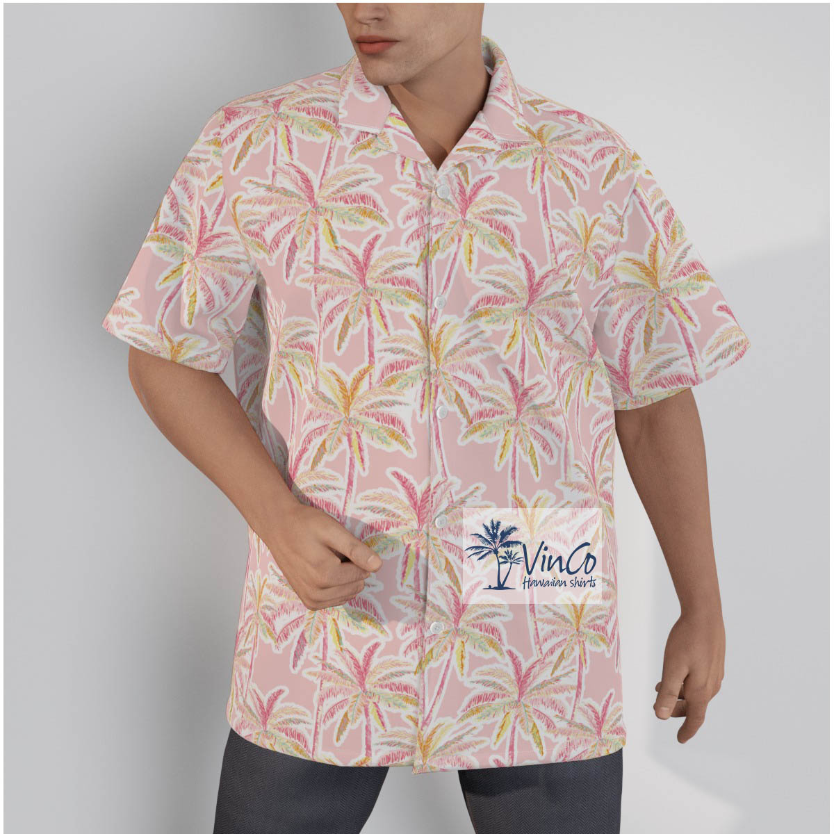 100% Cotton Pink Hawaiian Shirt For Men
