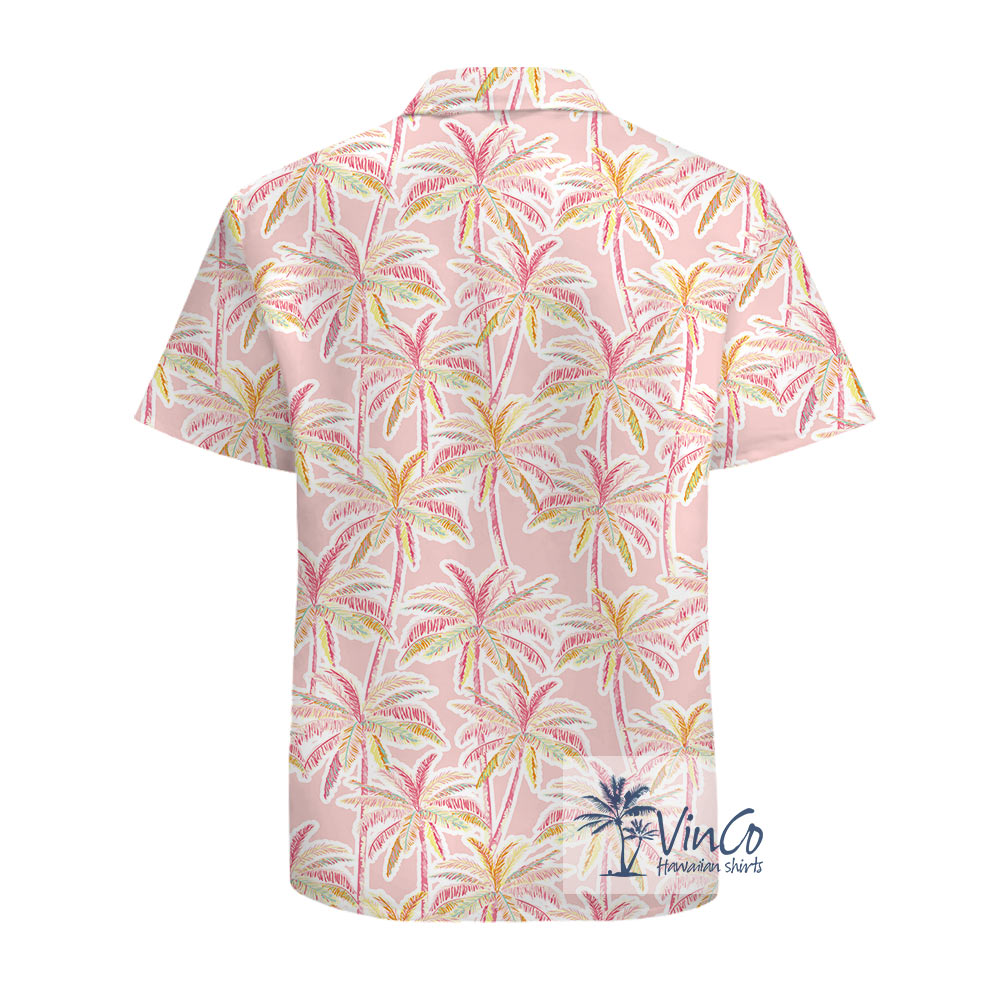 100% Cotton Pink Hawaiian Shirt For Men