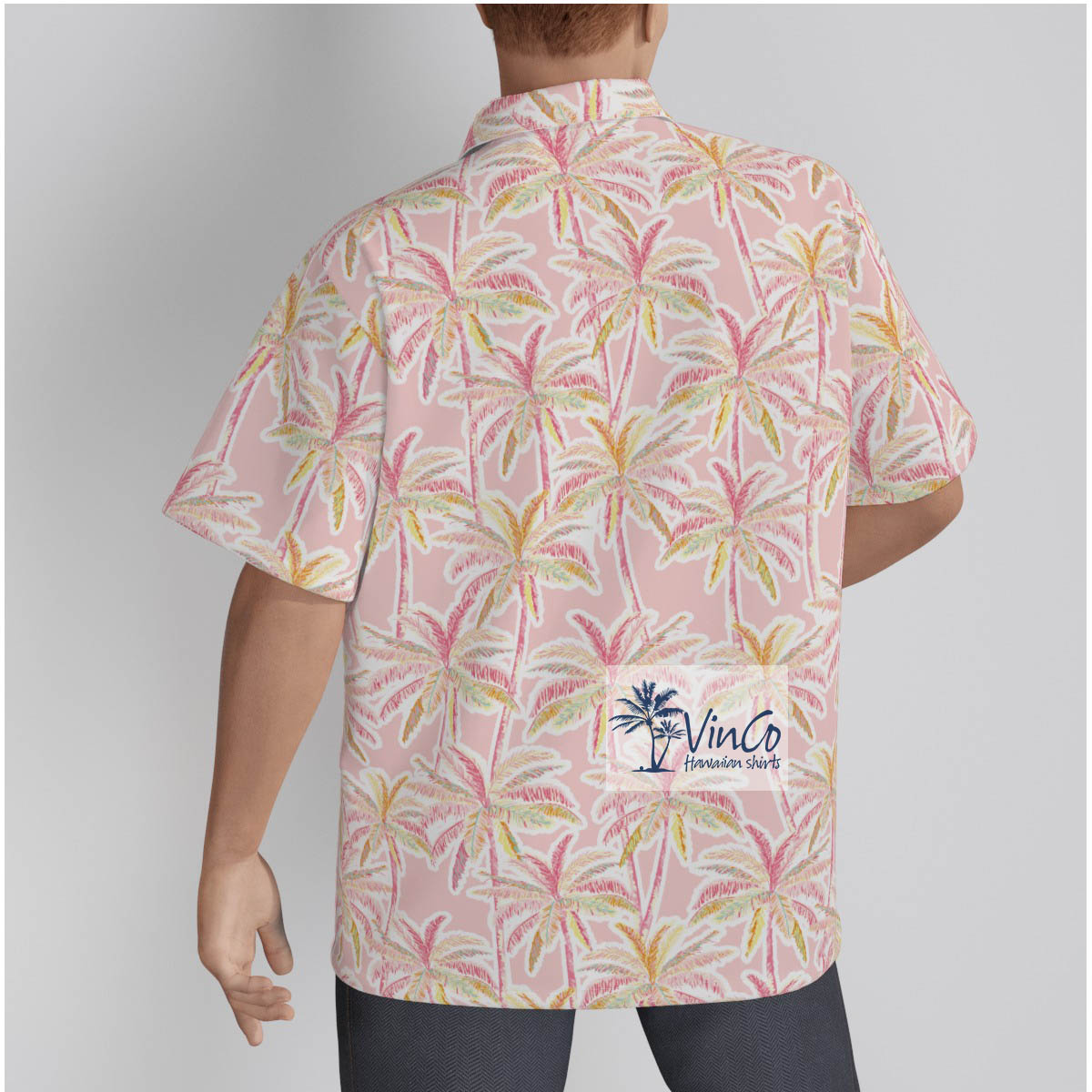 100% Cotton Pink Hawaiian Shirt For Men