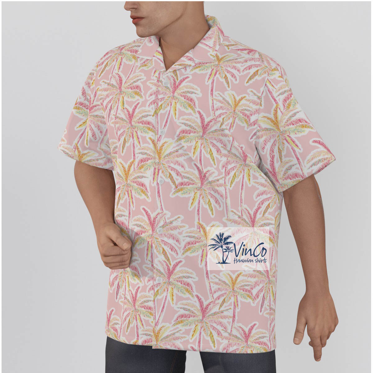 100% Cotton Pink Hawaiian Shirt For Men