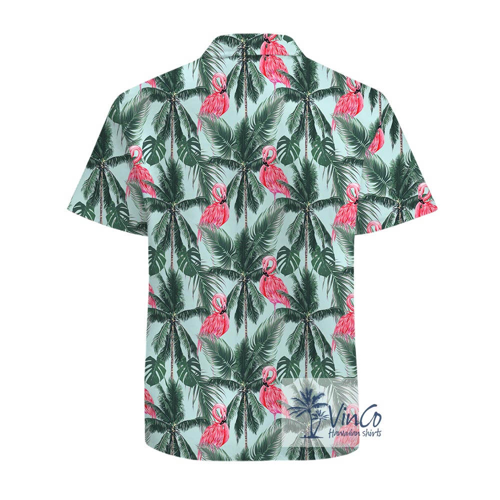 100% Cotton Flamingo Hawaiian Shirt Tropical Print
