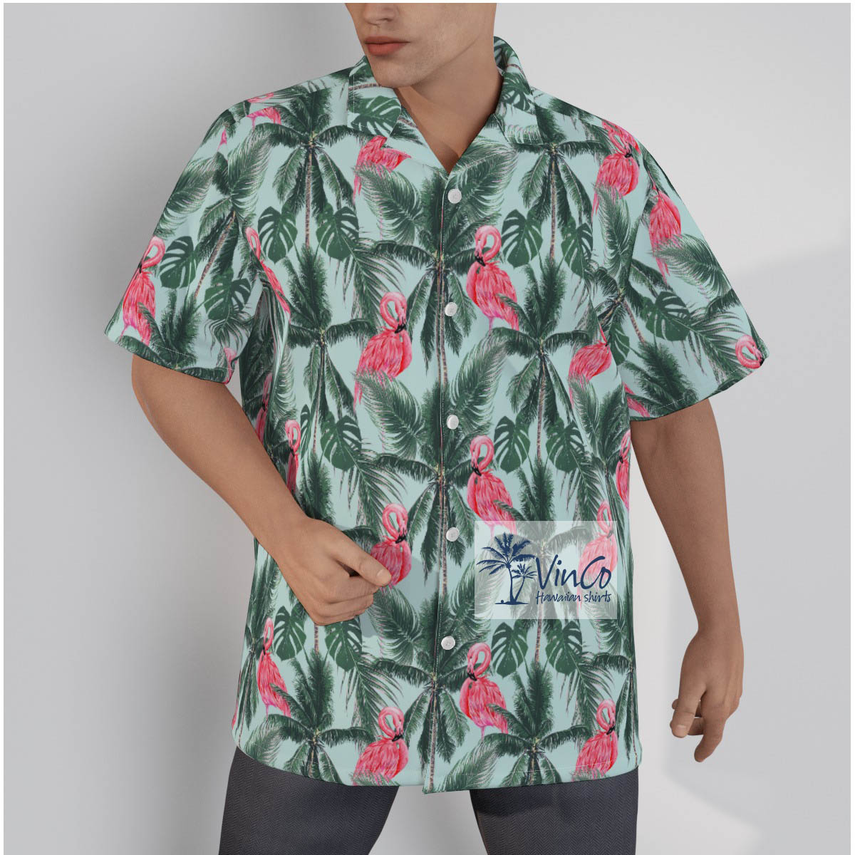 100% Cotton Flamingo Hawaiian Shirt Tropical Print