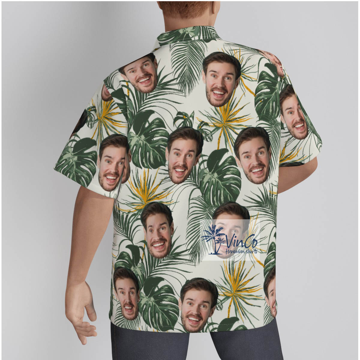 Floral Custom Faces Tropical Collar Button Up Hawaiian Shirt For Men