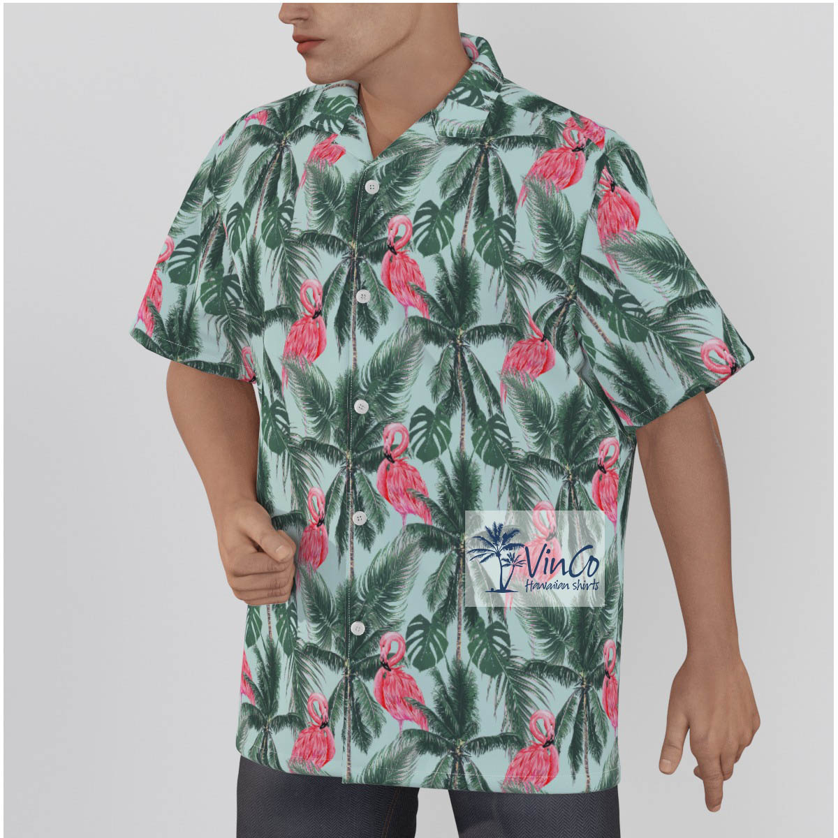 100% Cotton Flamingo Hawaiian Shirt Tropical Print