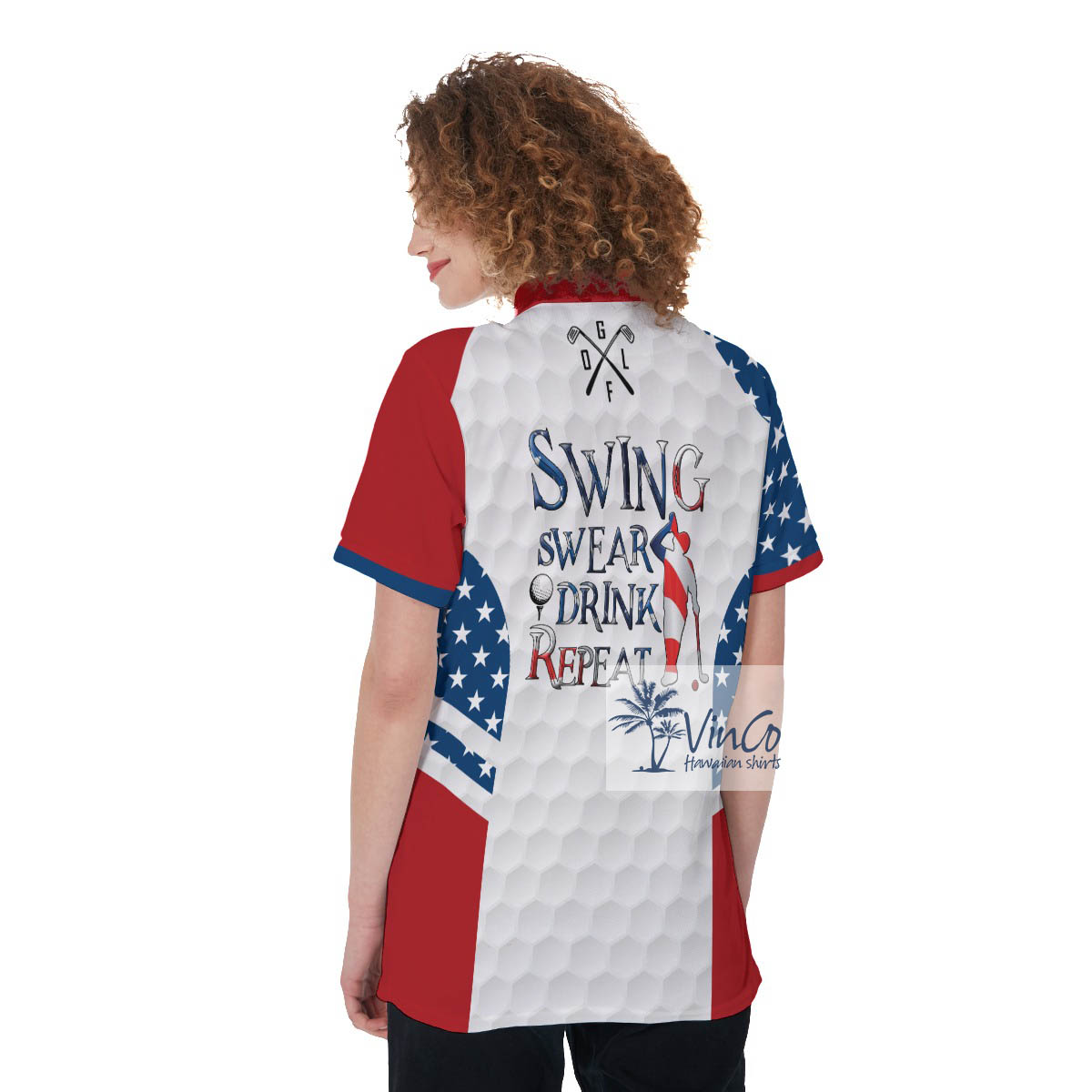 Personalized Funny American Flag Golf Polo Shirt For Women