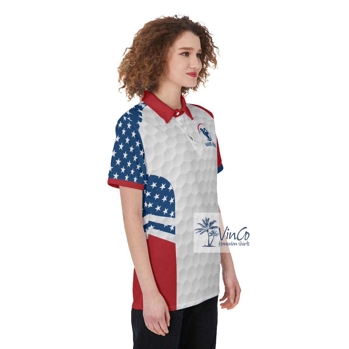 Personalized Funny American Flag Golf Polo Shirt For Women