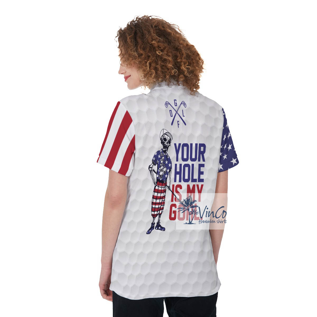 Your Hole Is My Goal Funny Skeleton Women's Golf Shirt With Custom Name