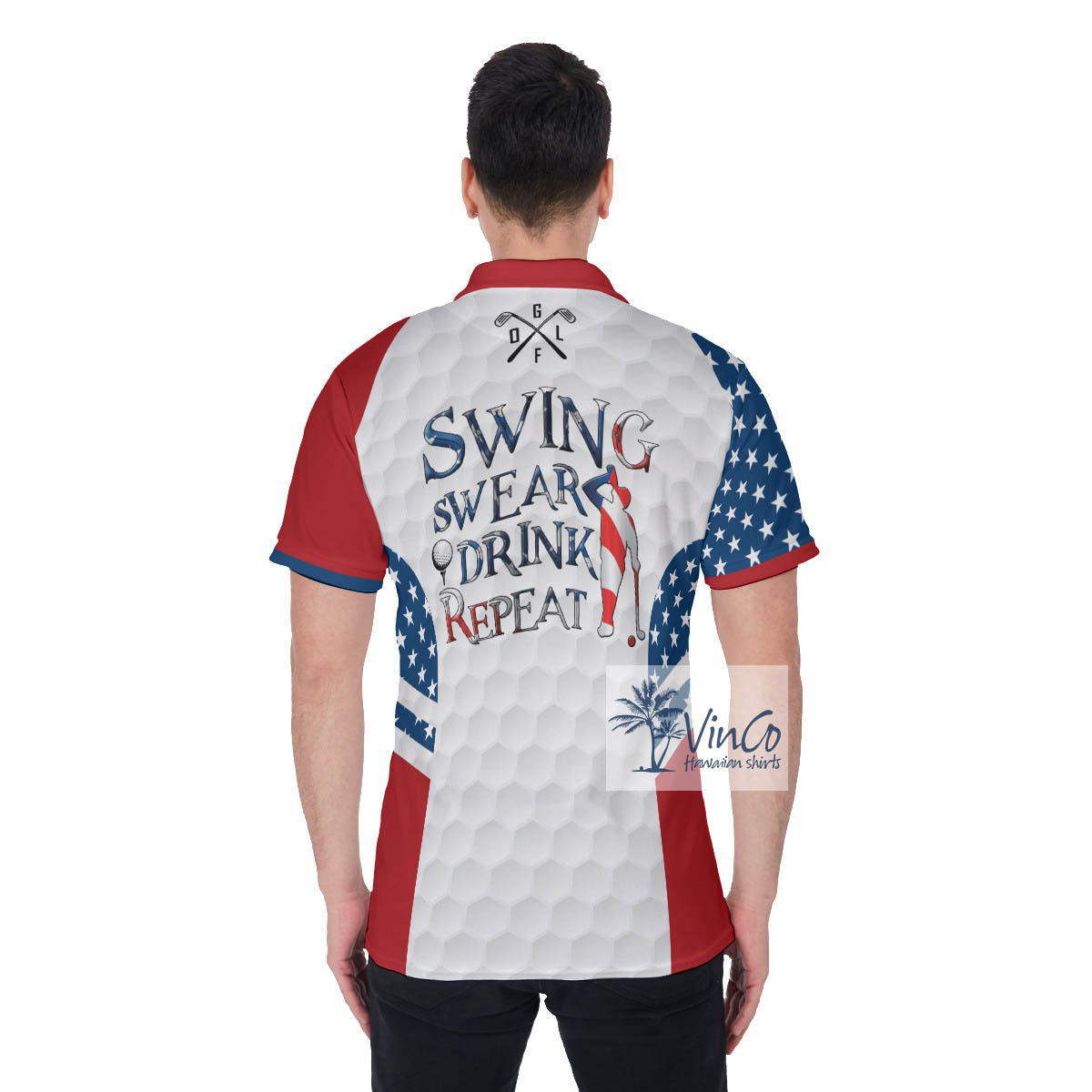 Funny Custom Name American Flag Men's Golf Shirt