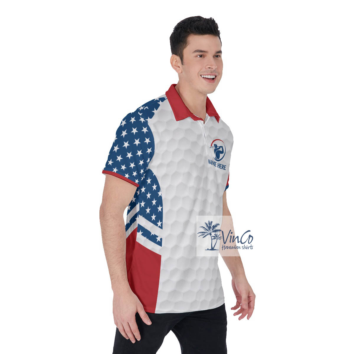 Funny Custom Name American Flag Men's Golf Shirt