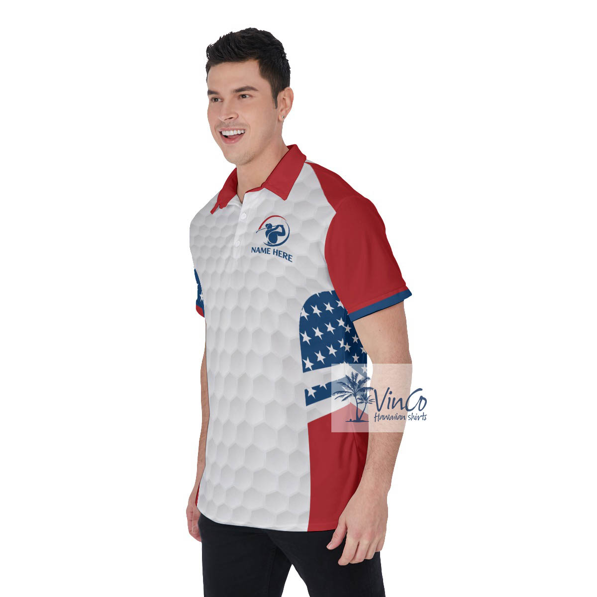 Funny Custom Name American Flag Men's Golf Shirt