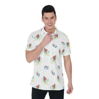 Vintage Bigfoot Surfing Hawaiian Golf Shirt For Men