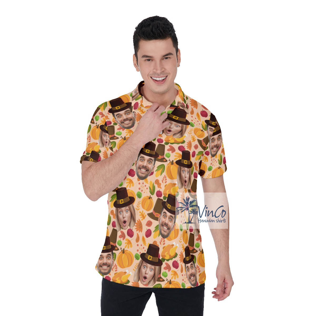 Thanksgiving Hawaiian Golf Shirt With Custom Multiple Faces - variant image 1