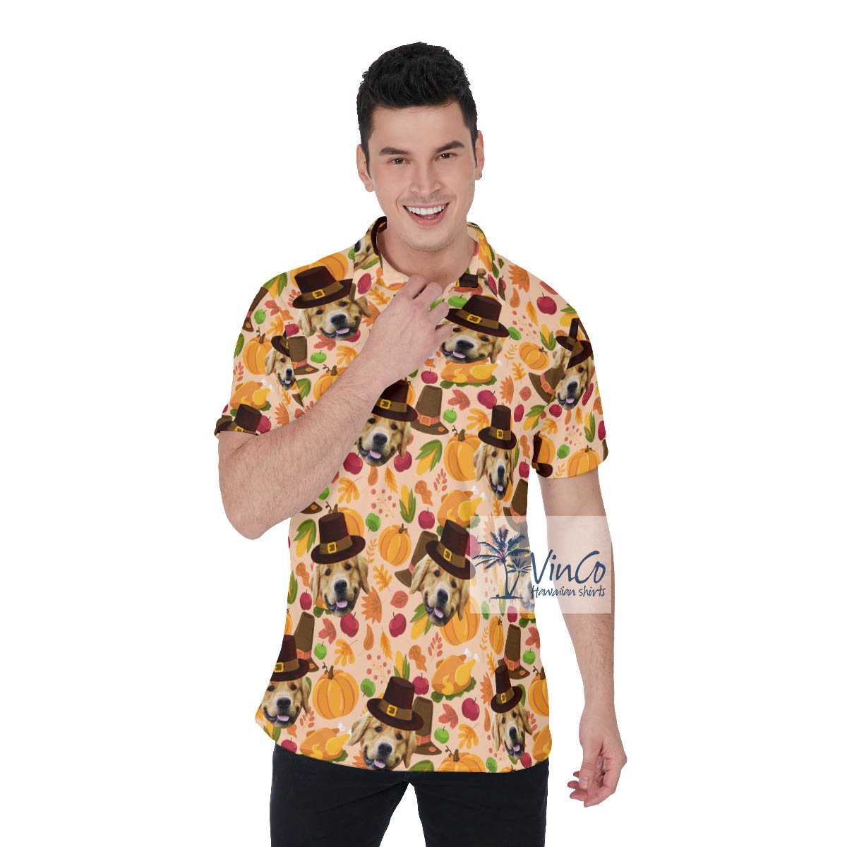 Custom Dog Face Thanksgiving Hawaiian Golf Polo Shirt - variant image 1