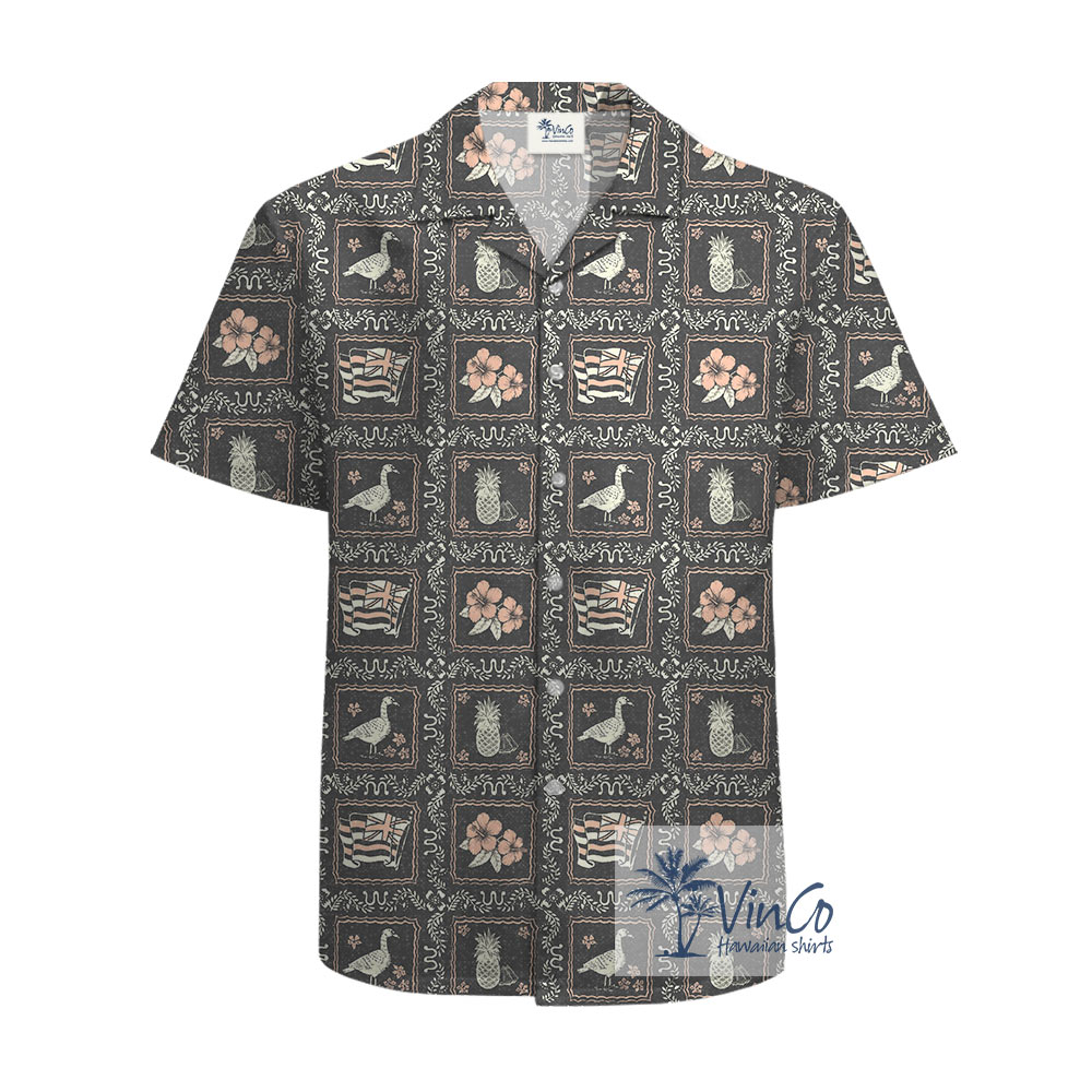 100% Cotton Vintage Hawaiian Shirt American Flag Nene Bird - variant image 1