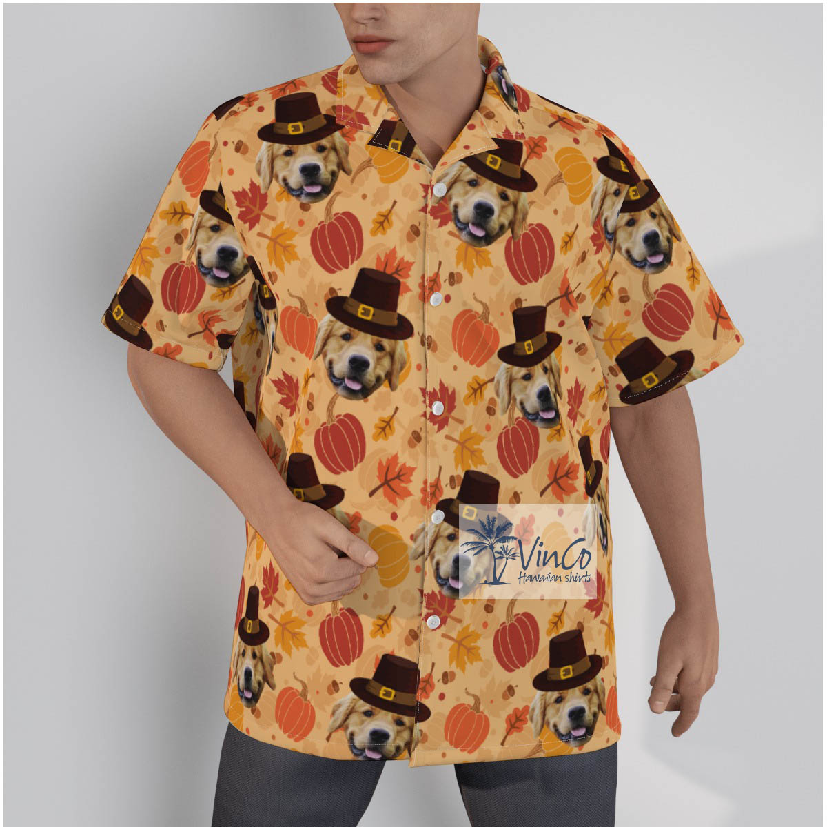 Thanksgiving Pumpkins Custom Dog Face Hawaiian Shirt - variant image 1