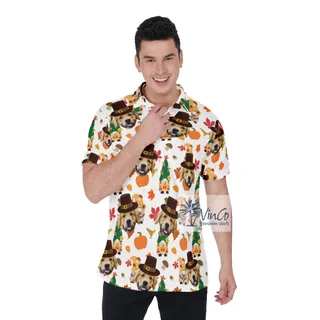 Custom Thanksgiving Gnomes Hawaiian Polo Shirt With Dog Face