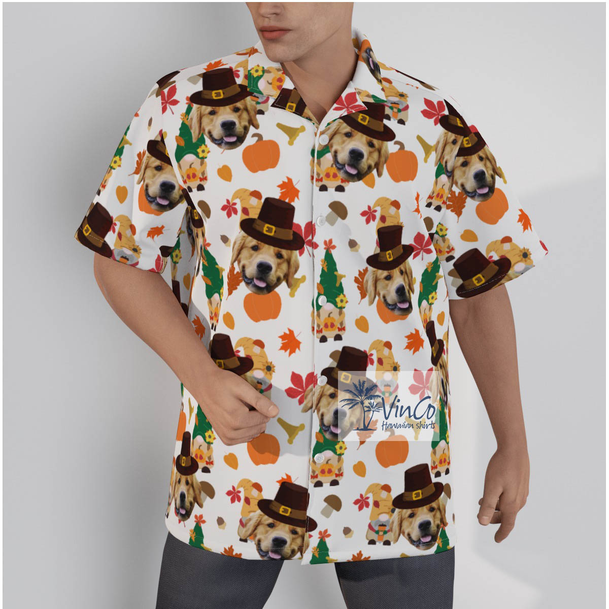 Cute Gnomes Thanksgiving Custom Dog Face Hawaiian Shirt - variant image 1