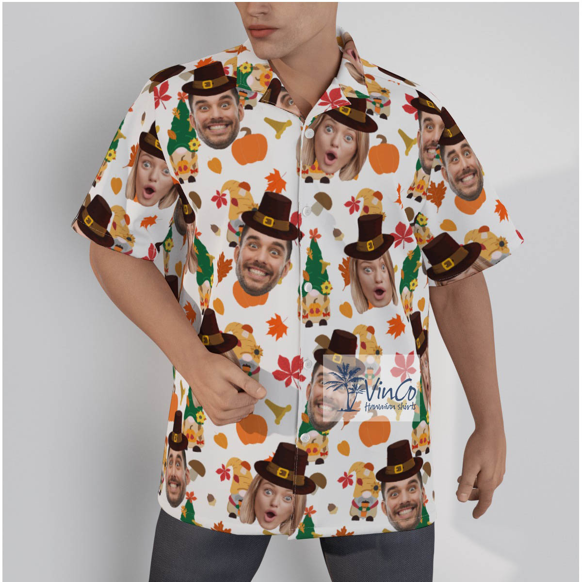 Funny Custom Multiple Faces Thanksgiving Gnomes Hawaiian Shirt - variant image 1