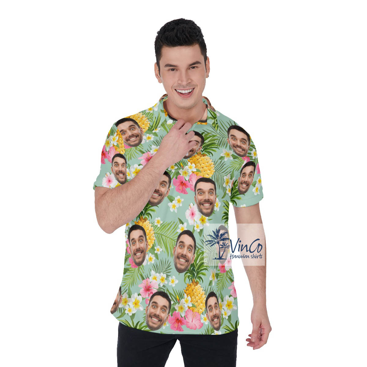 Custom Faces Hawaiian Polo Shirt For Men - variant image 1