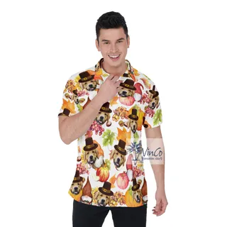 Funny Thanksgiving Gnomes Hawaiian Polo Shirt With Custom Dog Face