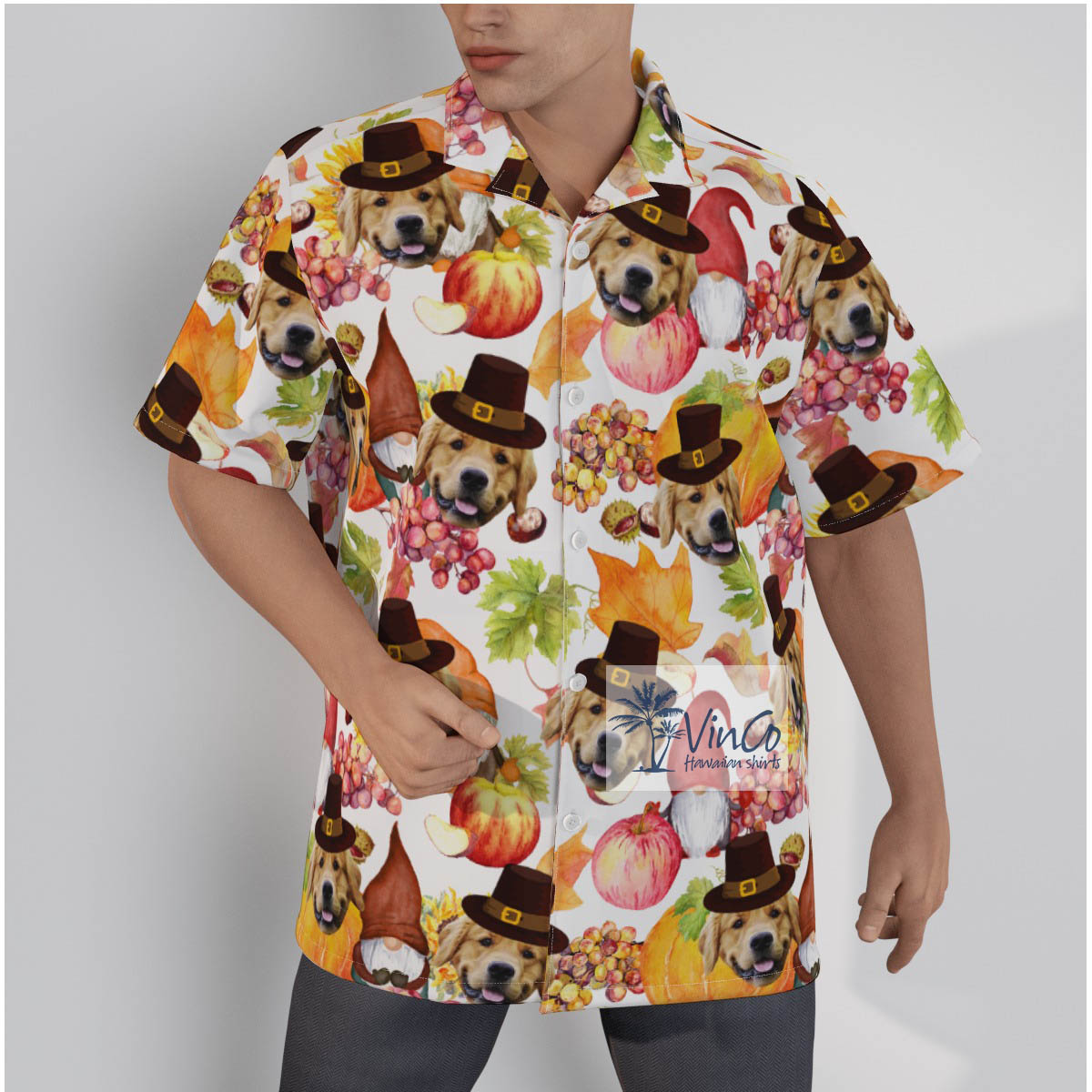 Custom Dog Face Thanksgiving Gnomes Hawaiian Shirt - variant image 1