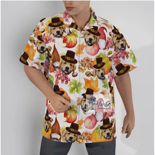 Custom Dog Face Thanksgiving Gnomes Hawaiian Shirt
