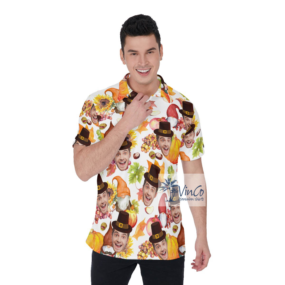 Thanksgiving Gnomes Custom Face Hawaiian Golf Polo Shirt - variant image 1