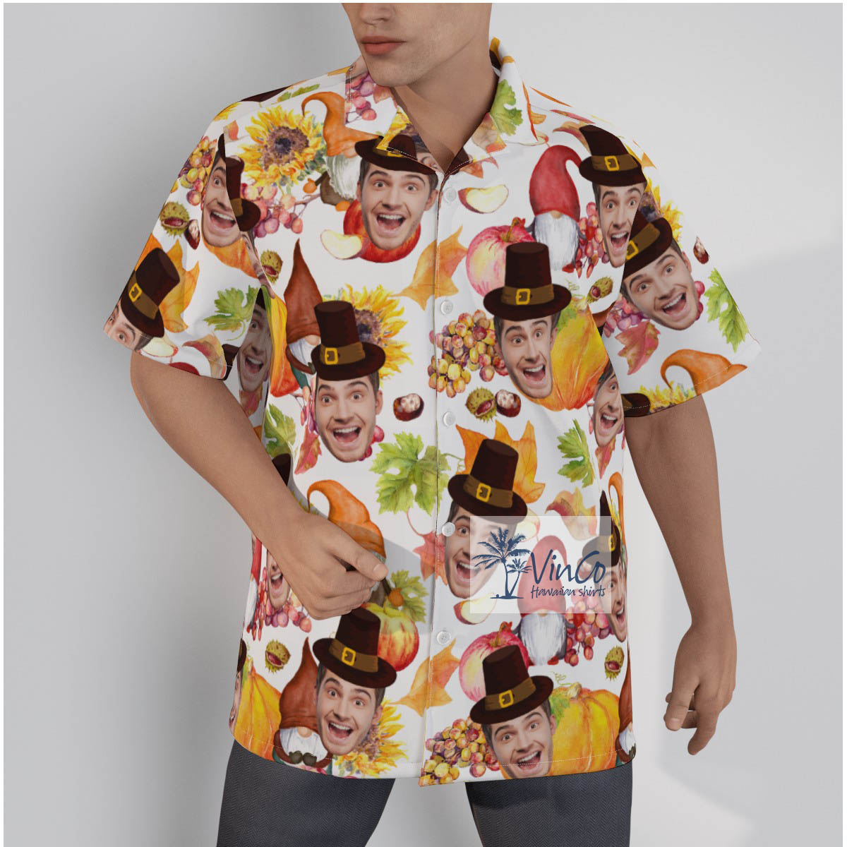 Funny Gnomes Thanksgiving Custom Face Hawaiian Shirt - variant image 1