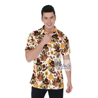Funny Custom Dog Face Thanksgiving Turkey Hawaiian Polo Shirt