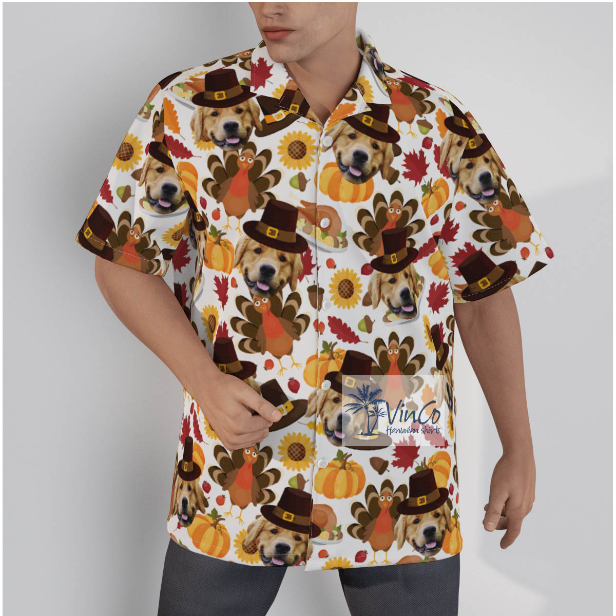 Funny Custom Thanksgiving Turkey Hawaiian Shirt With Dog Face - variant image 1