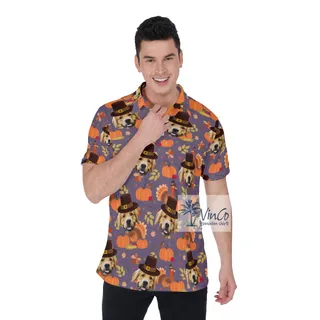 Funny Custom Dog Face Thanksgiving Hawaiian Polo Shirt