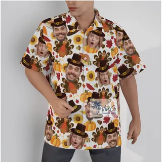 Thanksgiving Turkey Custom Couple Faces Hawaiian Shirt