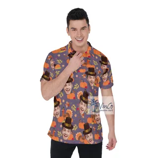 Custom Face Thanksgiving Turkey Hawaiian Polo Shirt