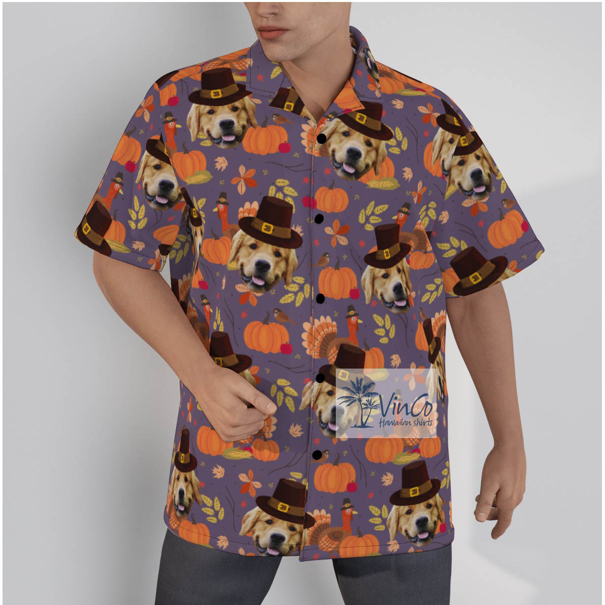 Custom Dog Face Thanksgiving Hawaiian Shirt - variant image 1
