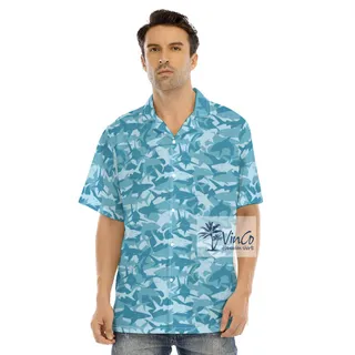 Shark Print Hawaiian Button Up Shirt For Men