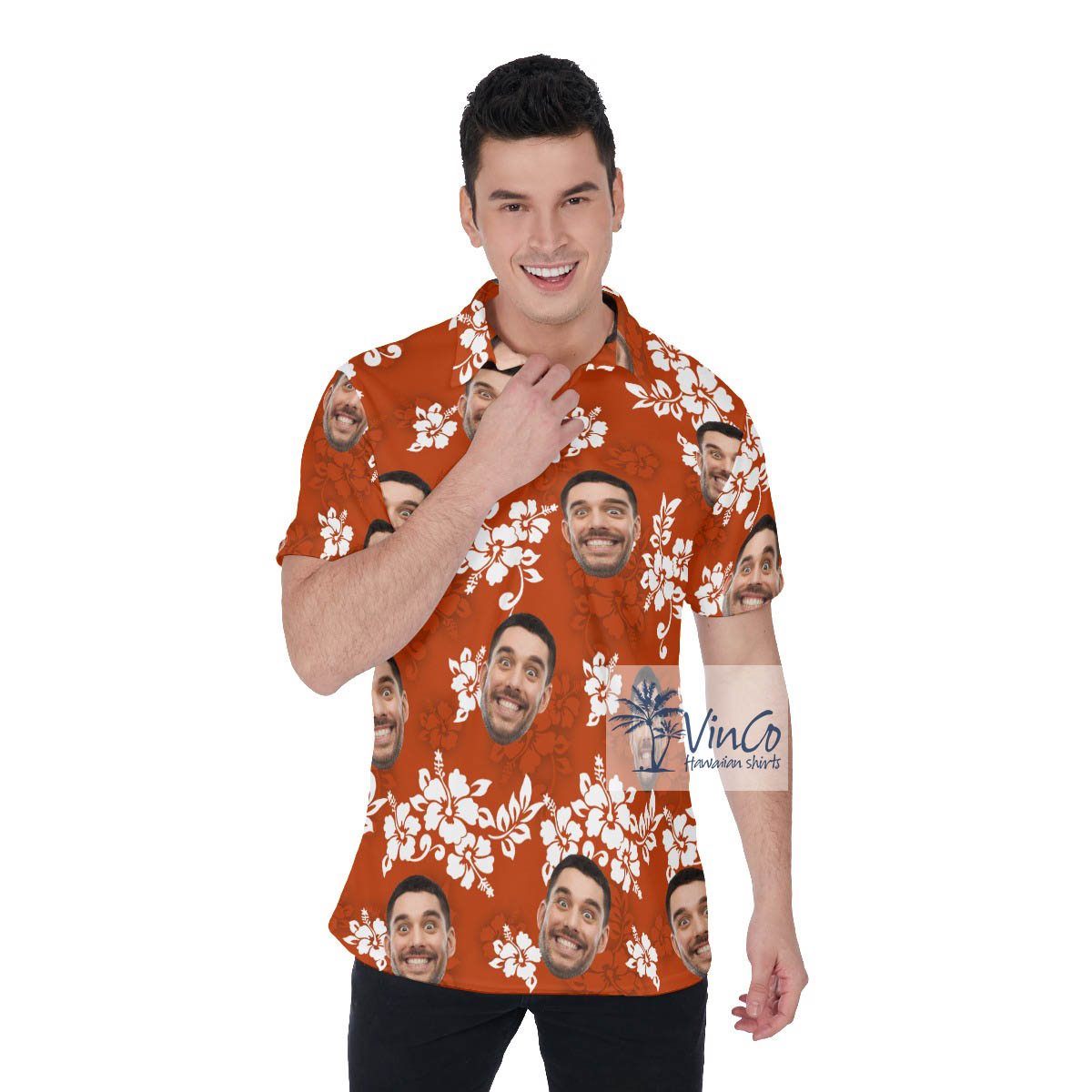 Vintage Hibiscus Hawaiian Polo Shirt With Custom Face - variant image 1