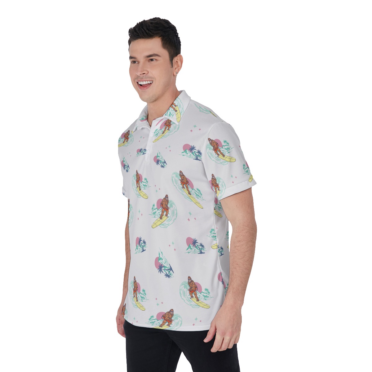 Vintage Bigfoot Surfing Hawaiian Golf Shirt For Men