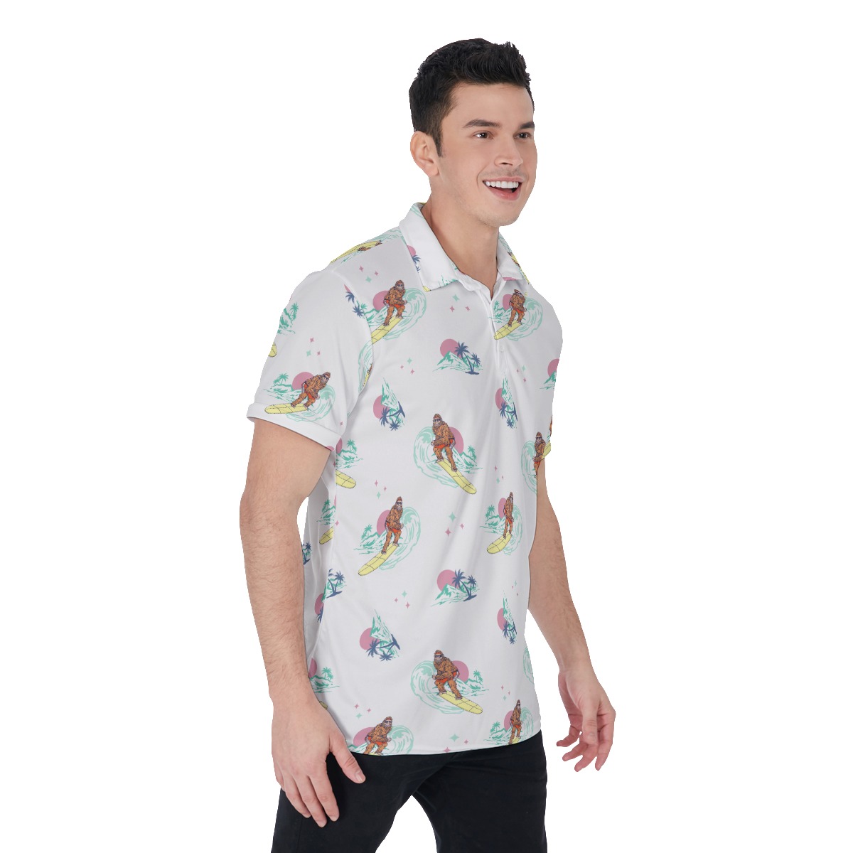 Vintage Bigfoot Surfing Hawaiian Golf Shirt For Men