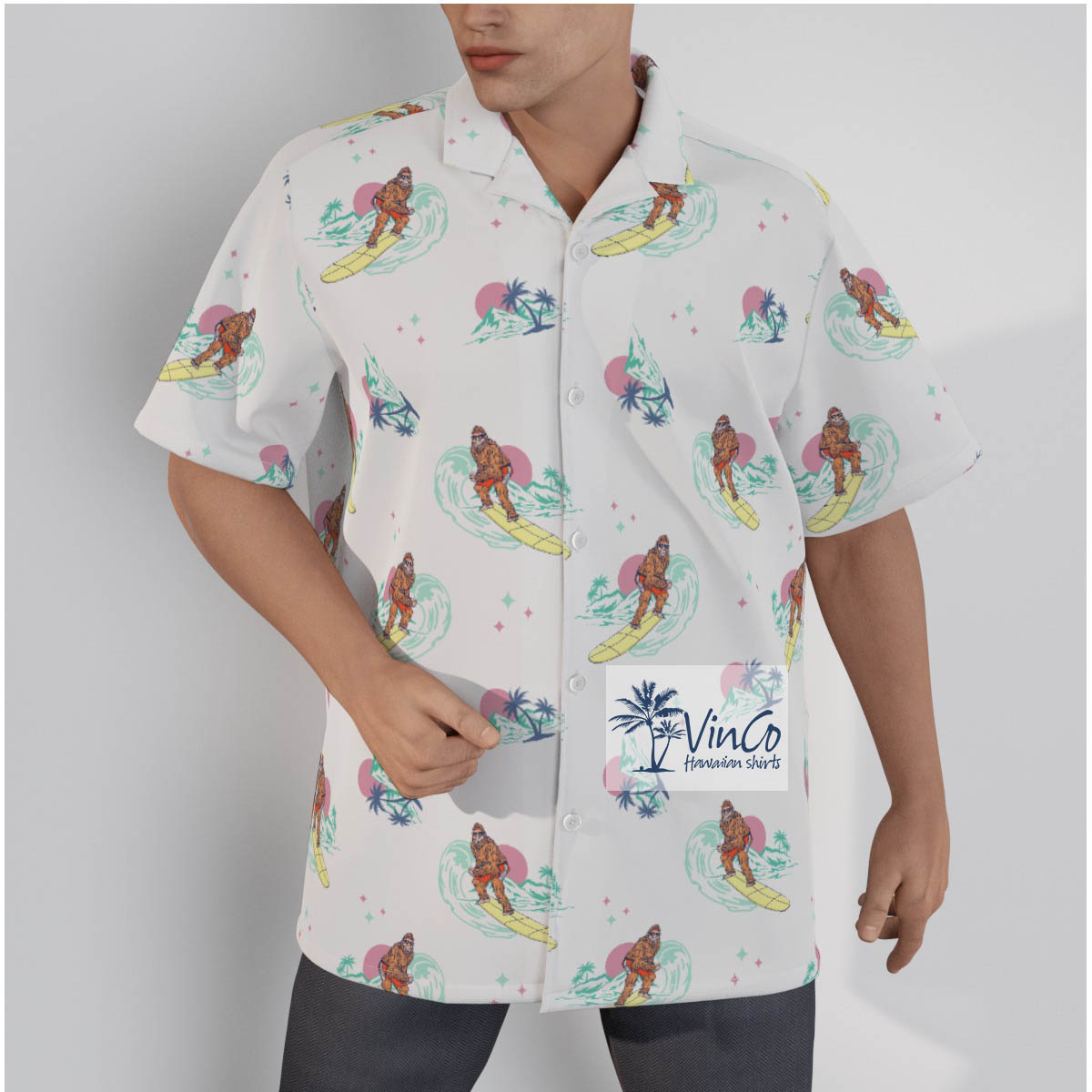 Bigfoot Surfing 100% Cotton Hawaiian Shirt For Men